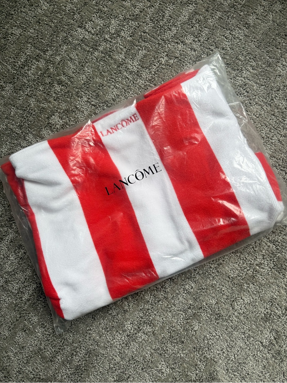 Lancome Red/Orange and White Striped Soft Tote